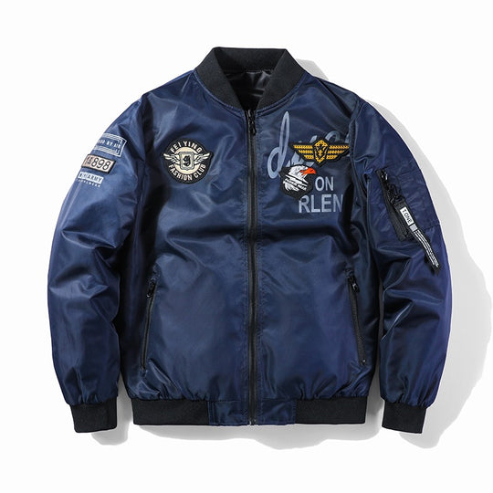 Herren Modische Bomberjacke mit Kunstleder und Stickereien Shop Nory