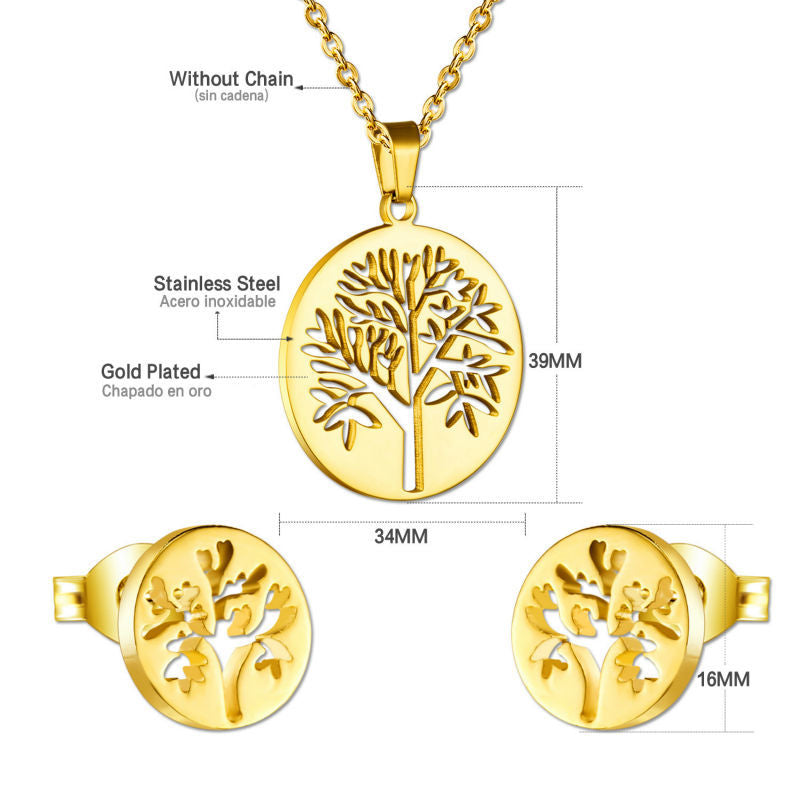 Damen Schmuckset mit Baum-Anhängern aus hochwertigem Edelstahl und goldplattiertem Design Shop Nory