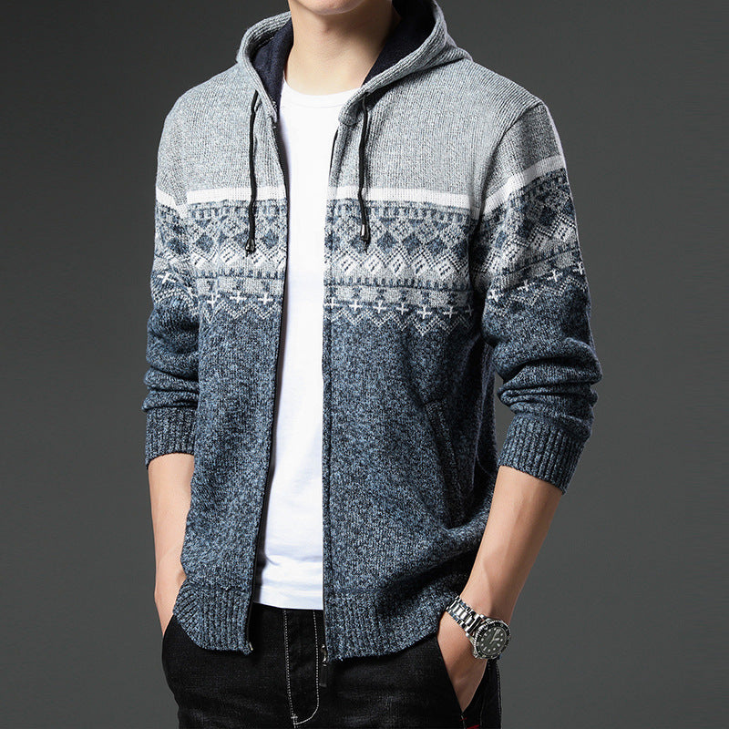 Herren Strick-Zip-Hoodie mit Norwegermuster, Kapuze und Eingrifftaschen Shop Nory