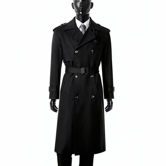 Herren Zeitloser Doppelreihiger Trenchcoat mit Taillengürtel, Schulterklappen und Manschettenriemen Shop Nory