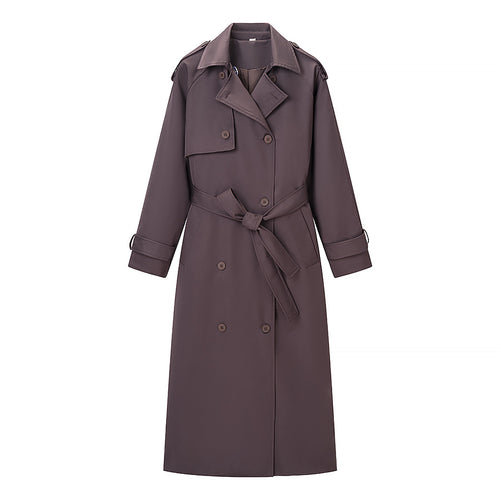 Damen Langer taillierter Trenchcoat mit Bindegürtel und doppelreihiger Knopfleiste Shop Nory