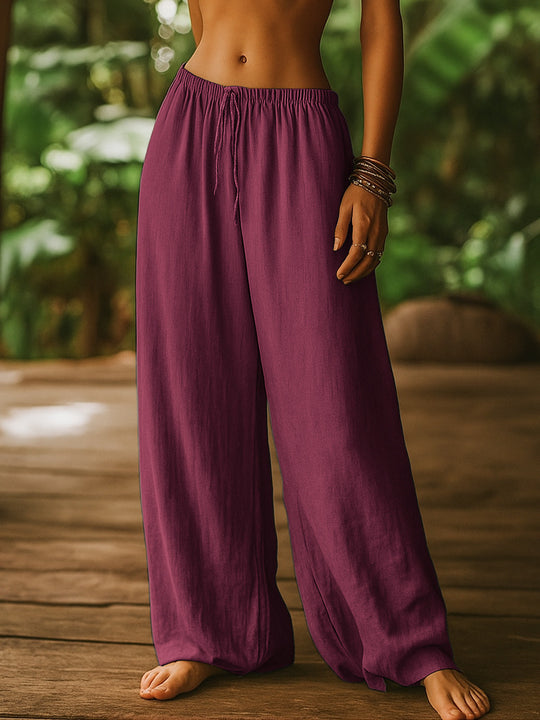 Damen Leichte Leinenhose mit weitem Bein und Kordelzug Shop Nory