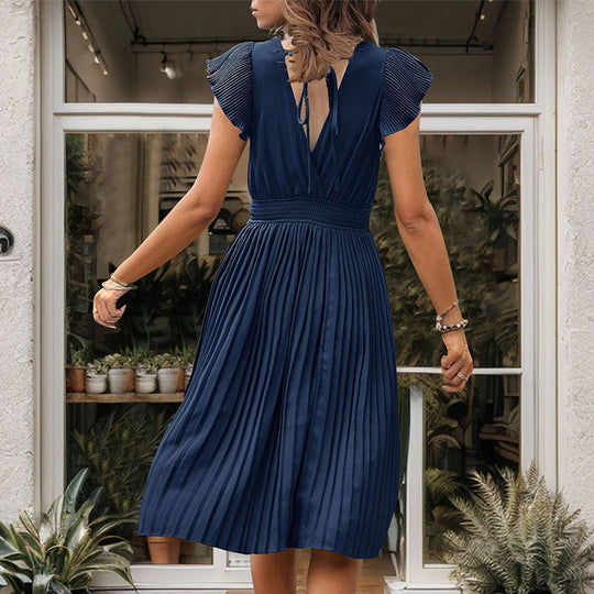 Damen Plissiertes Midikleid mit V-Ausschnitt und Rüschendetails