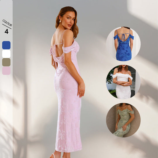 Damen Etuikleid mit romantischen Schulterträgern und floralem Design
