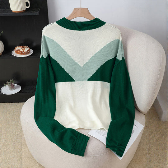Damen Modischer Strickpullover mit Knopfleiste und Farbblockdesign Shop Nory