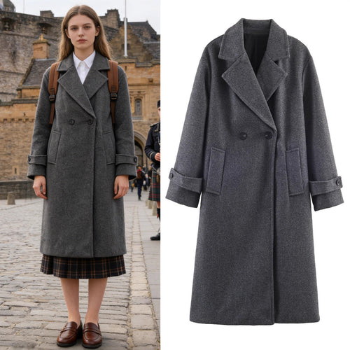Damen Oversize Wollmix-Mantel mit Doppelreiher, breitem Revers und Ärmelriegel Shop Nory