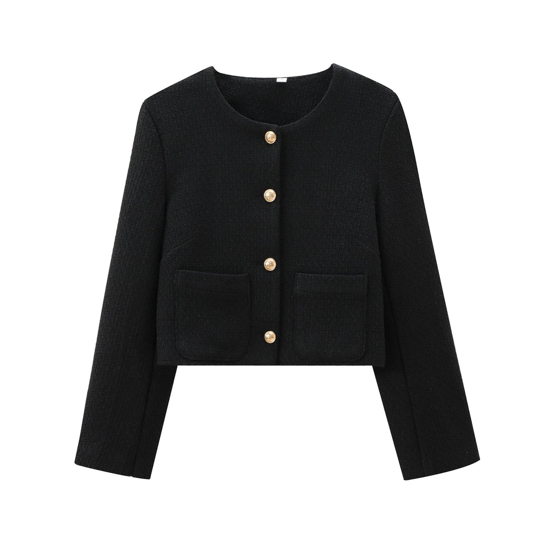 Damen elegante Kurzjacke im strukturierten Tweed-Stil mit praktischen Taschen
