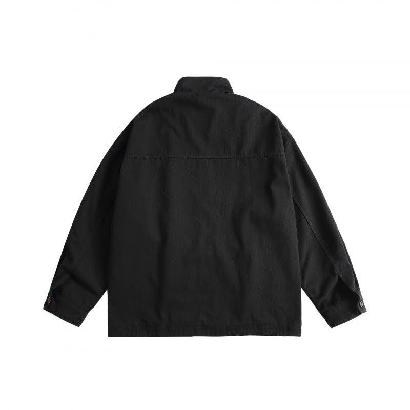 Unisex Kastenförmige Utility-Jacke mit hohem Stehkragen, durchgehendem Reißverschluss und Tunnelzug Shop Nory