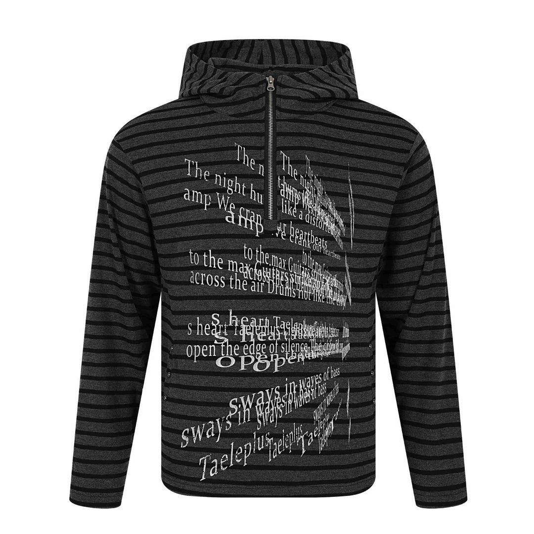 Unisex Gestreifter Halfzip-Pullover mit Stehkragen und typografischem Frontprint Shop Nory