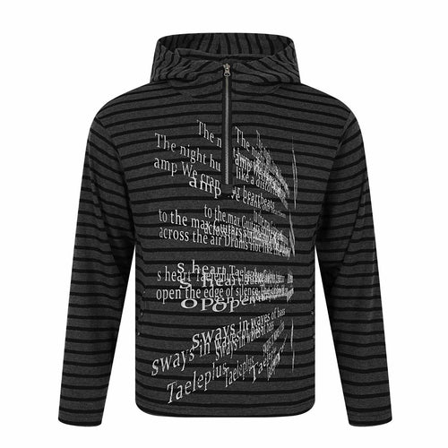 Unisex Gestreifter Halfzip-Pullover mit Stehkragen und typografischem Frontprint Shop Nory