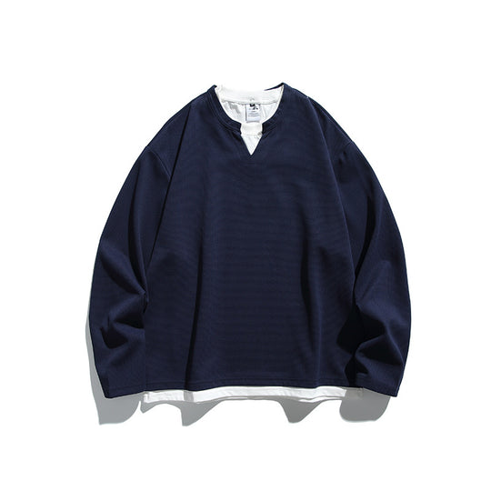 Unisex Oversize-Layering-Sweatshirt mit V‑Einsatz und sichtbarem Innenlayer Shop Nory