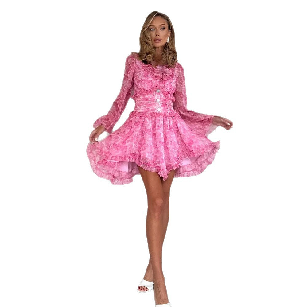 Damen Kurzes Rüschen‑Kleid mit tailliertem Korsettbund und Ballonärmeln Shop Nory