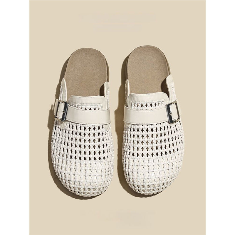 Damen Geflochtene Mule‑Pantoletten mit geschlossener Zehenkappe und verstellbarer Metallschnalle Shop Nory