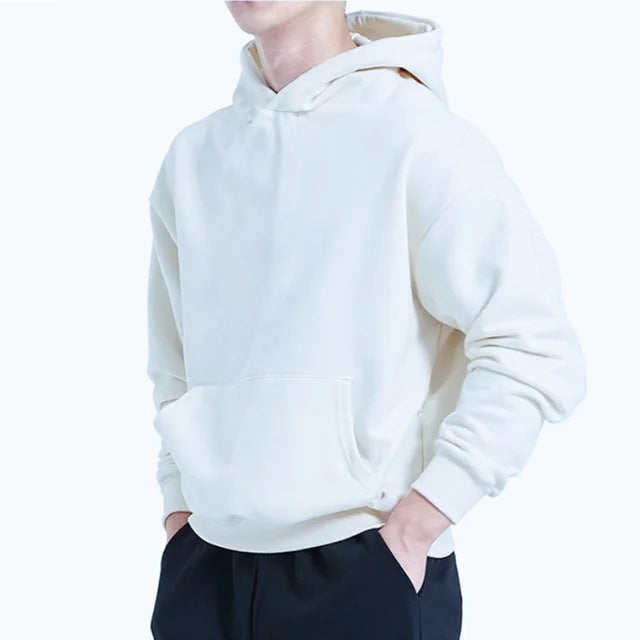Herren nan schwerer Kapuzenpullover im Boxy-Cut mit Kängurutasche, geripptem Saum und angerauter Innenseite Shop Nory