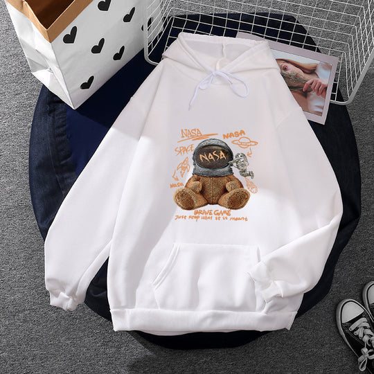 Damen nan lässiger Hoodie mit Astronauten‑Teddy‑Print, Kängurutasche und weichem Fleece-Innenfutter Shop Nory