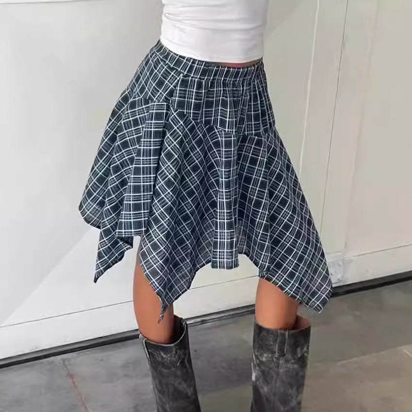 Damen asymmetrischer kariert Rock mit elastischem Bund Shopnory