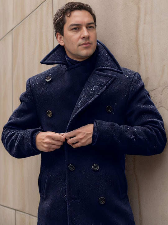Herren Doppelreihiger Wollmantel mit hohem Stehkragen und taillierter Silhouette Shop Nory