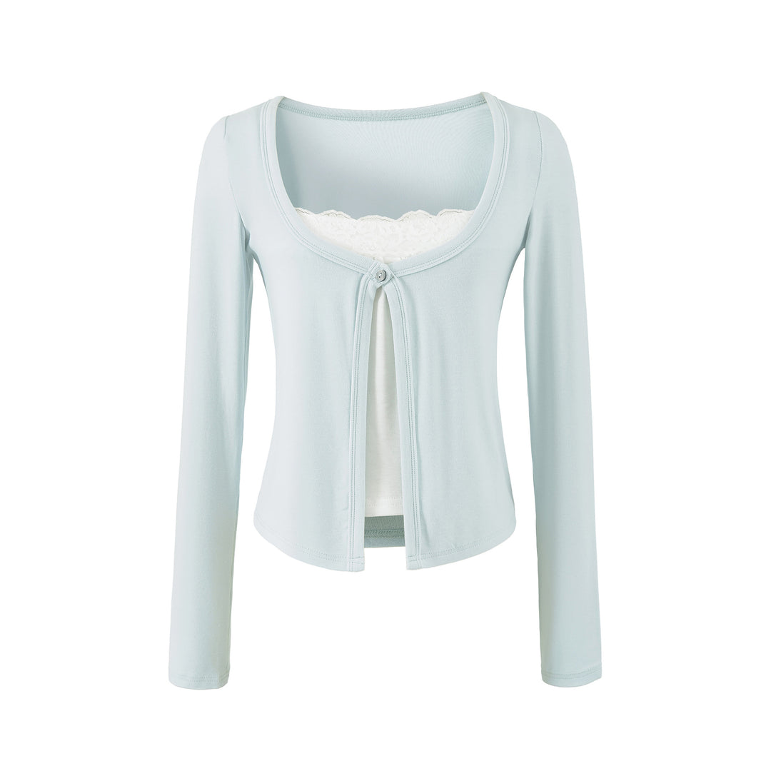 Damen Lagen-Cardigan mit integriertem Spitzen‑Cami und einreihigem Knopfverschluss Shop Nory