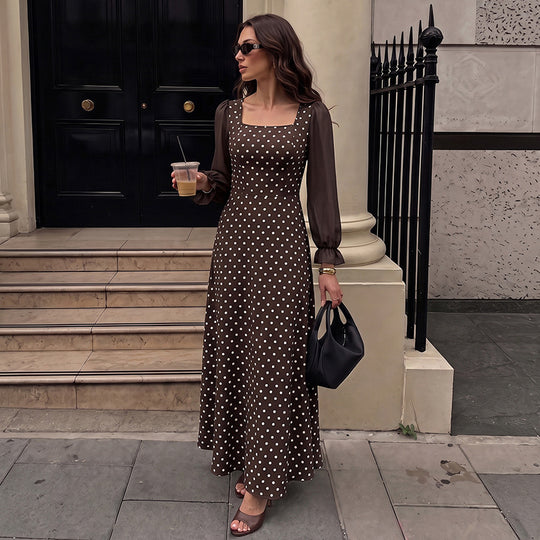 Damen Maxikleid mit Quadrat-Ausschnitt, transparenten Chiffon-Ärmeln und taillierter A-Linie Shop Nory