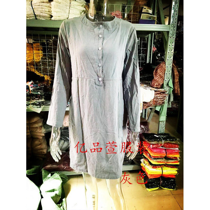 Damen Locker geschnittenes Leinenoptik-Kleid mit dreiviertel-Ärmeln, Knopfleiste und Eingrifftaschen Shop Nory