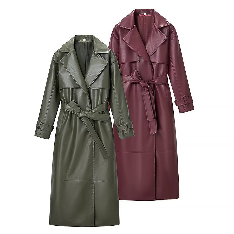 Damen Oversize Kunstleder-Mantel im Trenchcoat-Stil mit weitem Revers Shop Nory