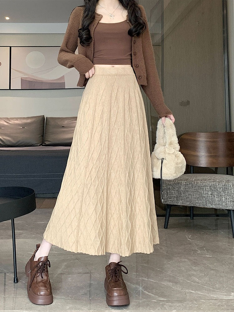 Damen Langer, plissierter Rock mit Rautenmuster Shop Nory