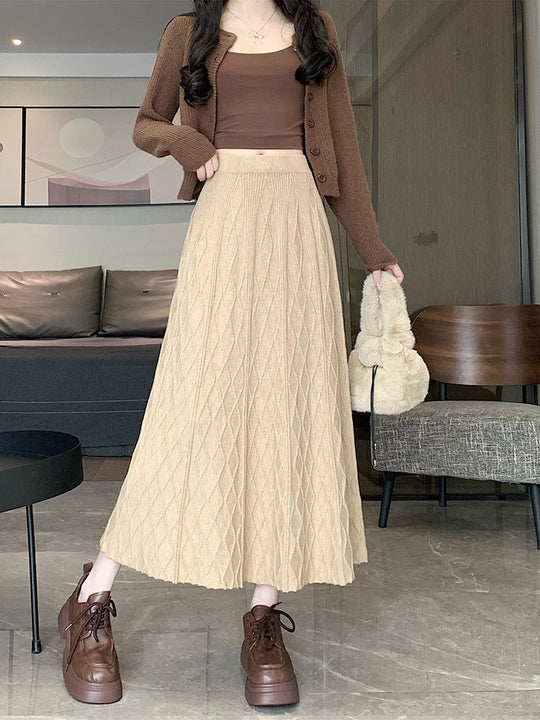 Damen Langer, plissierter Rock mit Rautenmuster Shop Nory
