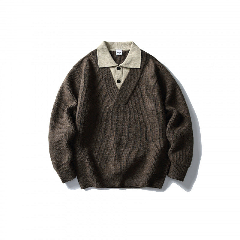 Herren Pullover mit Polo-Halbknopfblende, Oversize-Rippstrick und V-Ausschnitt-Detail Shop Nory