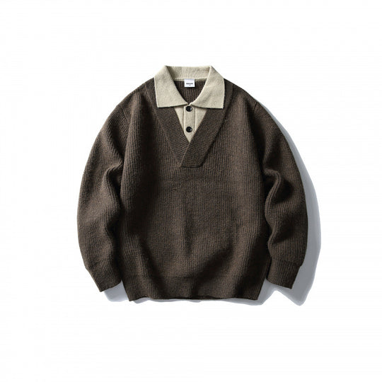 Herren Strick-Polo-Pullover mit Oversize-Schnitt, V‑Einsatz und Kontrastkragen Shop Nory