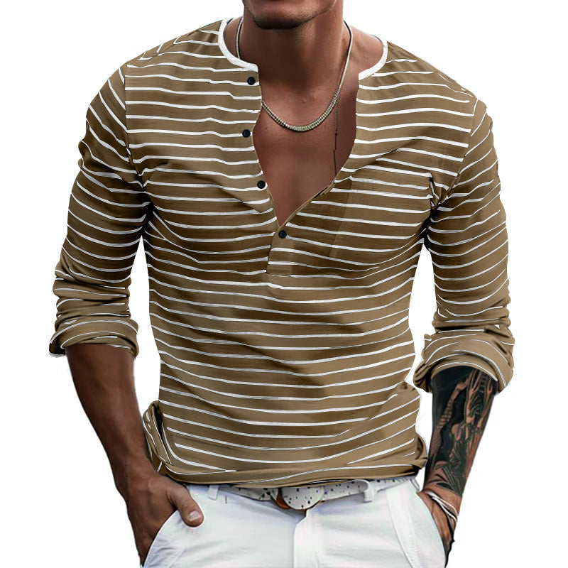Herren Langarm-Henley-Shirt mit modischem Streifenmuster