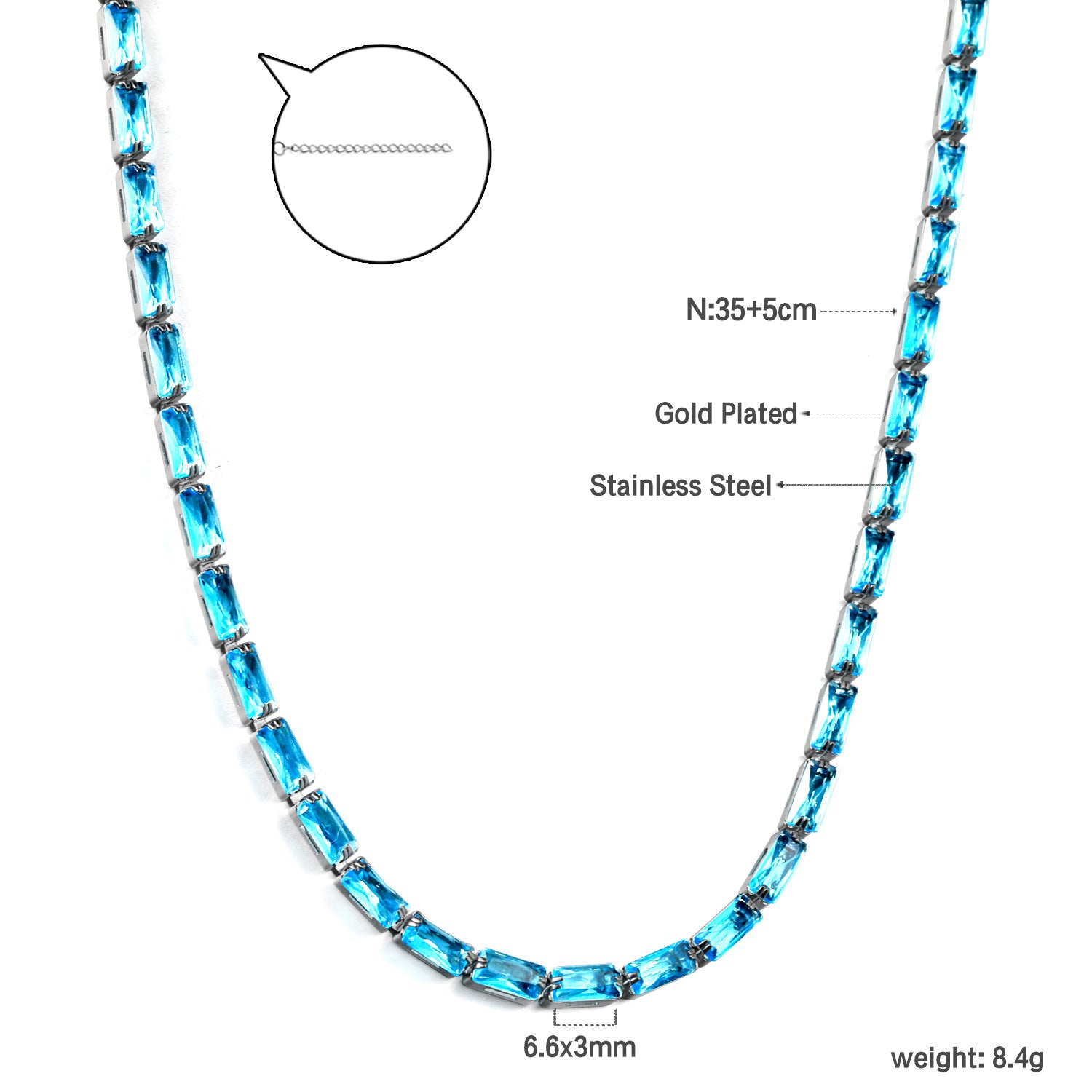 Damen elegante Halskette aus beschichtetem Edelstahl mit leuchtenden blauen Kristallen Shop Nory