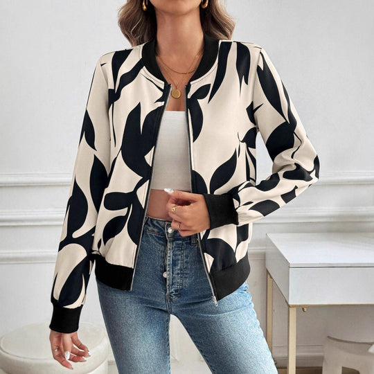 Damen Stylische Bomberjacke mit floralem Muster