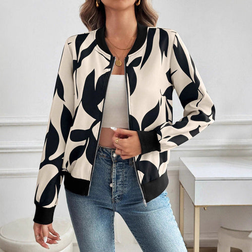Damen Stylische Bomberjacke mit floralem Muster