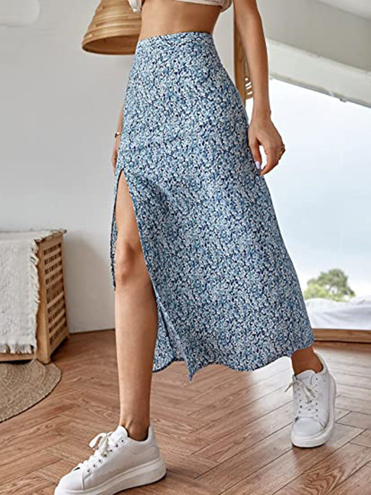 Damen Maxirock mit floralem Print und seitlichem Schlitz