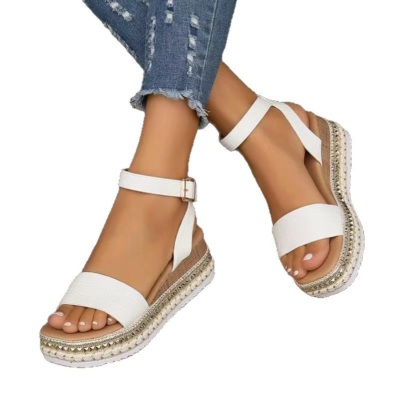 Damen Wedge-Sandaletten mit transparenten Riemen und modischem Korksohlen-Detail Shopnory
