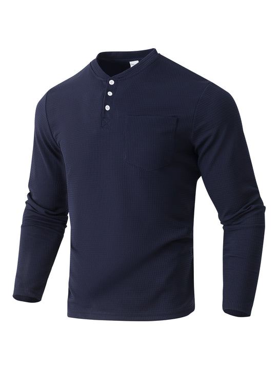 Herren Langarm Henley mit Waffelstruktur und Brusttasche thermisches Langarmshirt Shop Nory