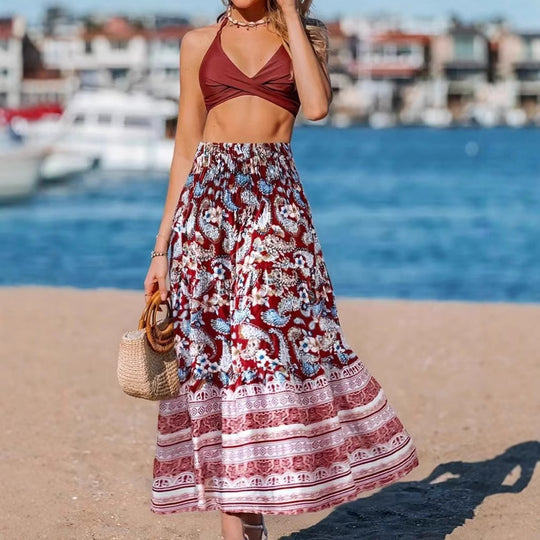 Damen Maxirock mit elastischem Smockbund und fließendem Paisley‑Print Shop Nory
