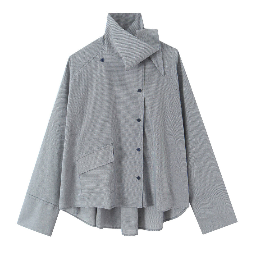 Damen Oversize-Bluse mit hohem Schalkragen und asymmetrischer Knopfleiste Shop Nory