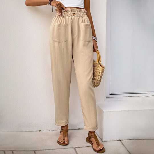 Damen Hochtaillierte Paperbag-Hose mit elastischem Bund, aufgesetzten Taschen & konischem Bein Shop Nory
