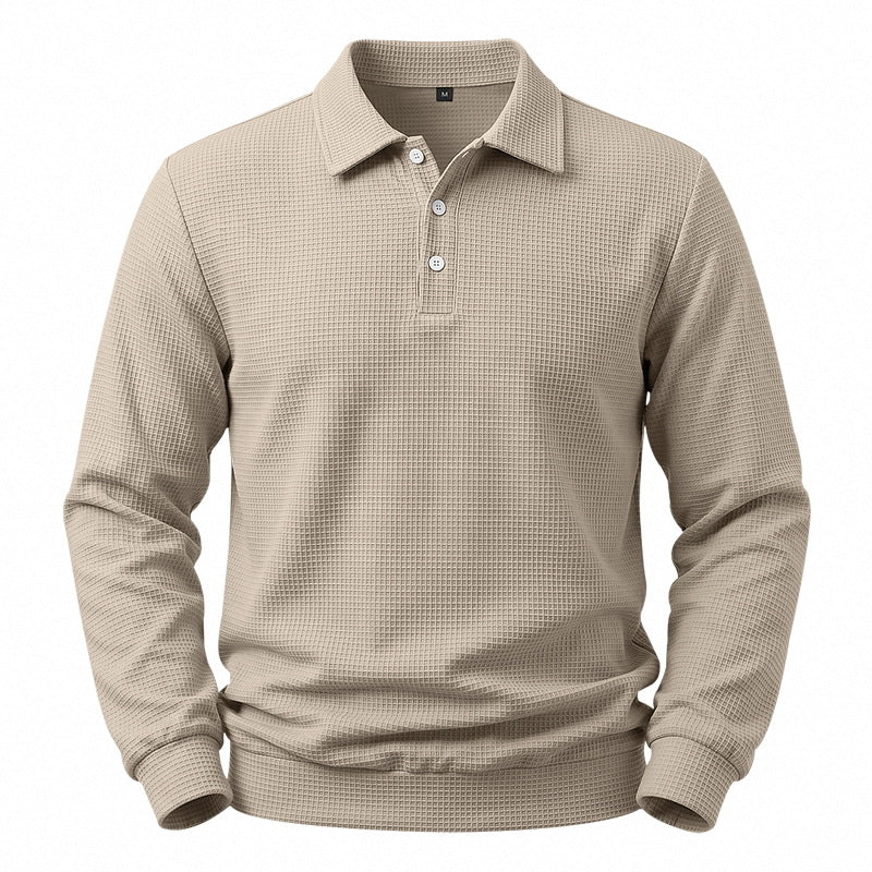 Herren Langarm-Poloshirt mit Waffelstruktur und Baumwollmix Shop Nory