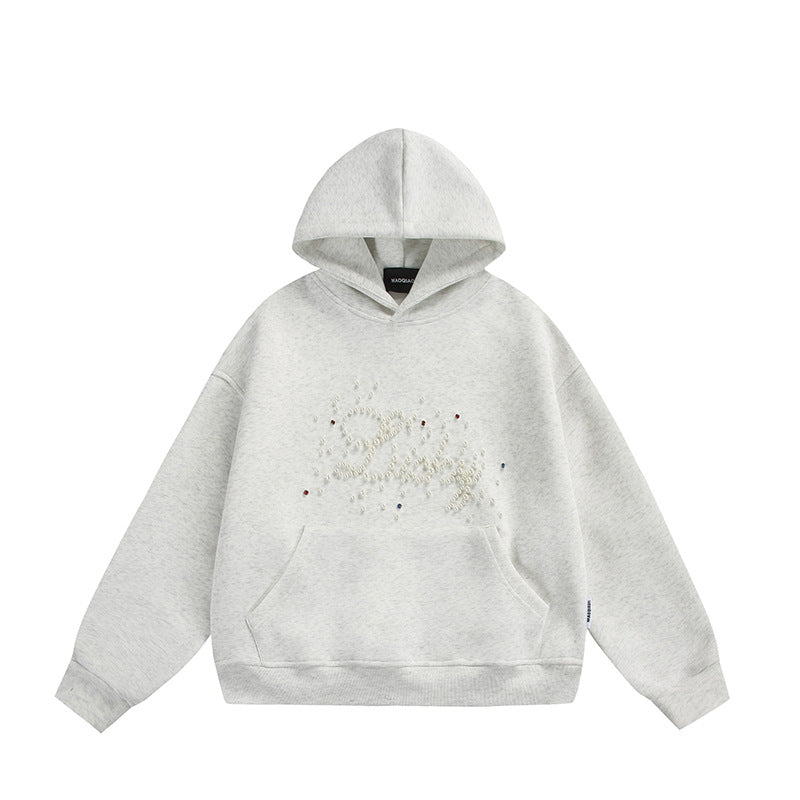 Unisex Oversize Kapuzenpullover mit Perlen‑ und Strassapplikation Shop Nory