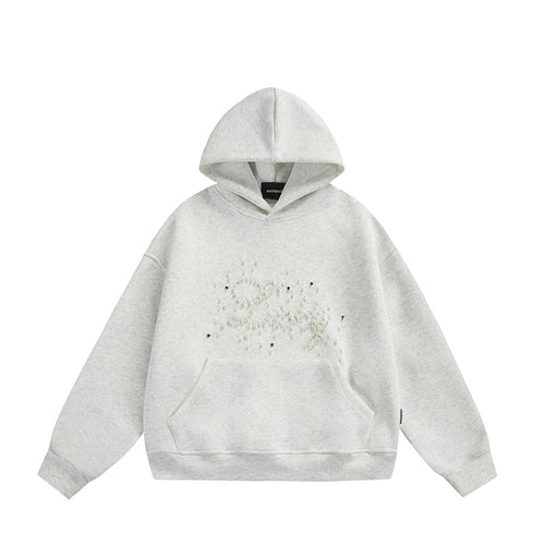 Unisex Oversize Kapuzenpullover mit Perlen‑ und Strassapplikation Shop Nory
