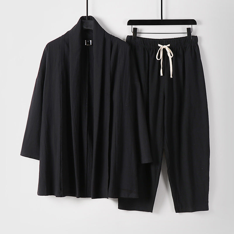 Unisex Lockeres Kimono-Lounge-Set aus leichter Baumwollmischung mit Schalkragen und Kordelbundhose Shop Nory