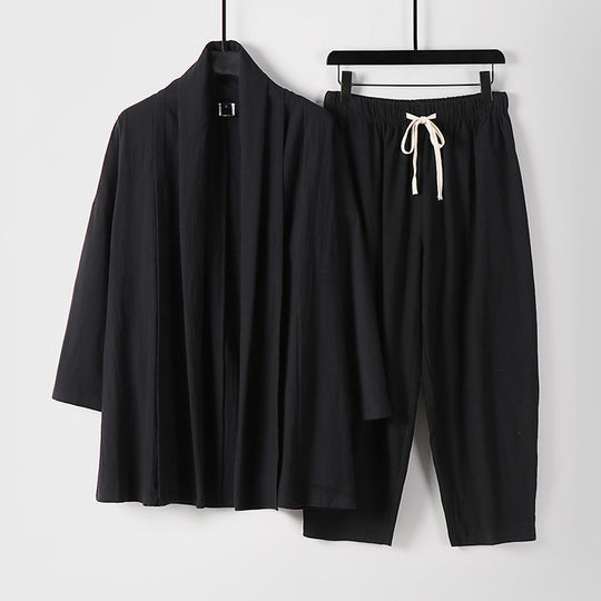 Unisex Lockeres Kimono-Lounge-Set aus leichter Baumwollmischung mit Schalkragen und Kordelbundhose Shop Nory
