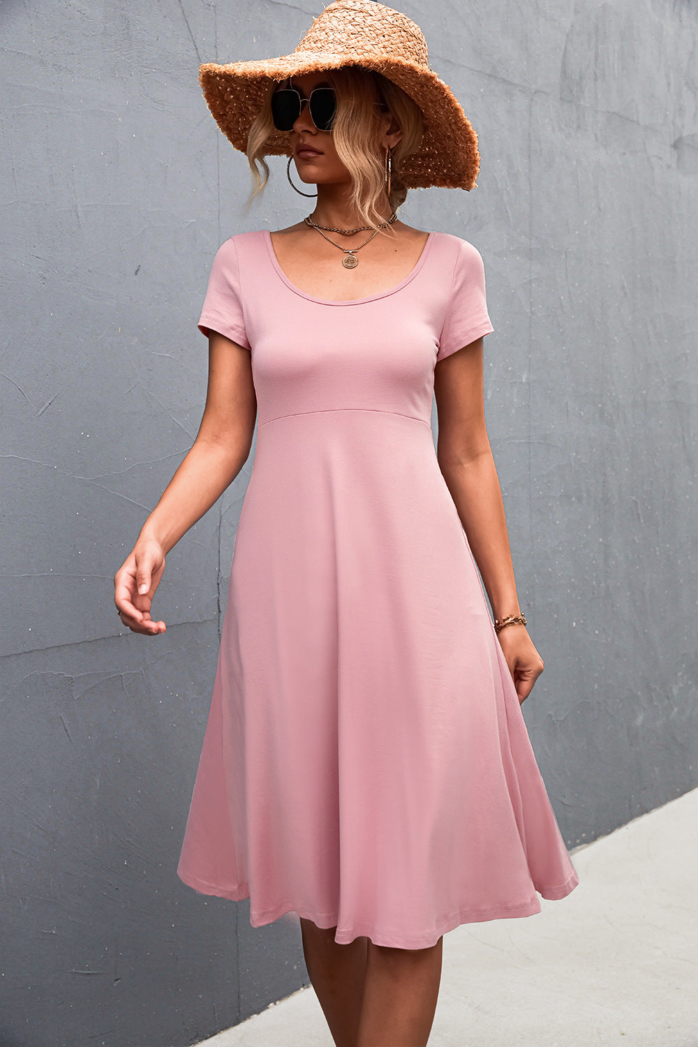 Damen A-Linien Freizeitkleid aus leichtem, atmungsaktivem Material mit Rundhalsausschnitt Shopnory
