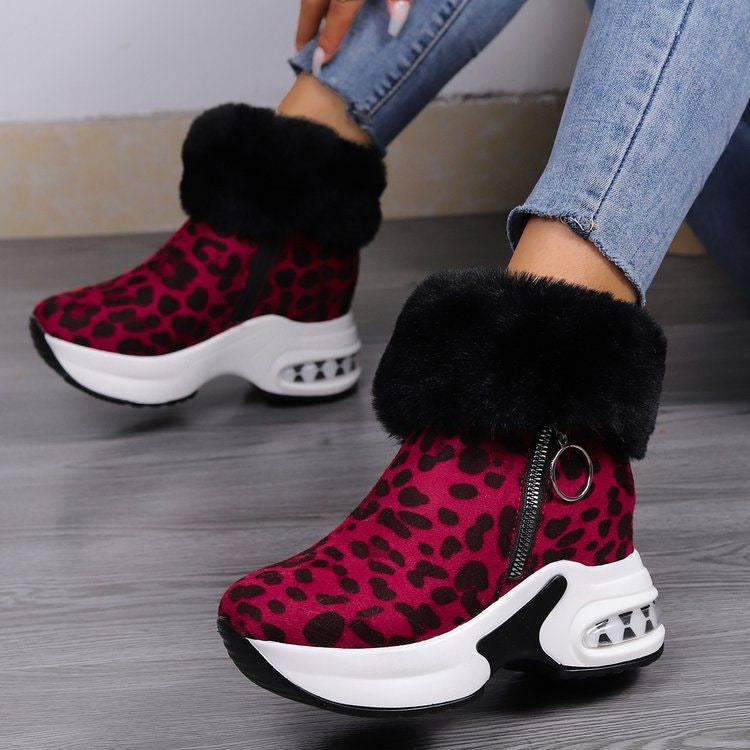 Damen Keilabsatz-Sneaker-Stiefelette mit Teddy-Kragen und Reißverschluss Shop Nory