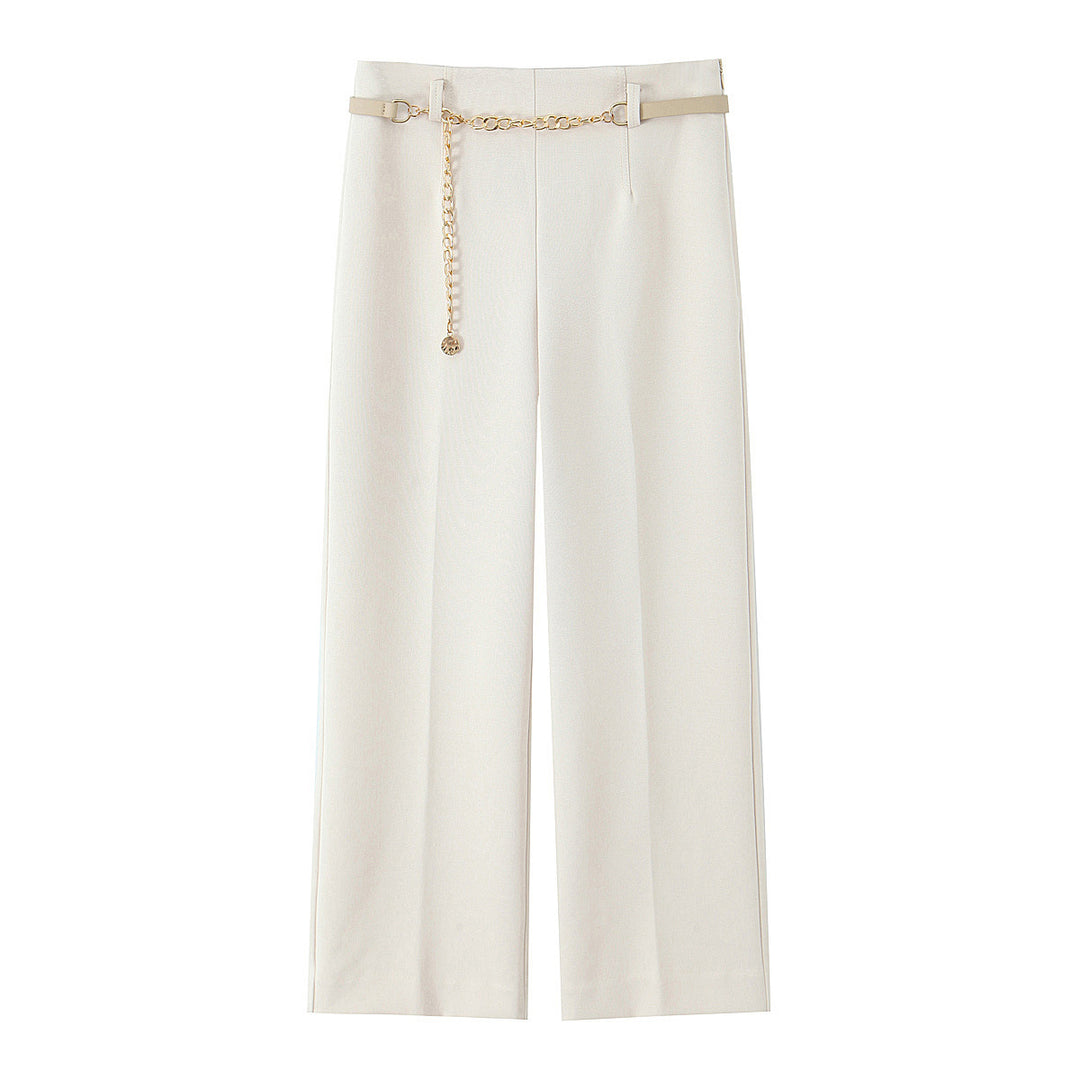 Damen Elegant-weit geschnittene Anzughose mit Bügelfalte und dekorativem Kettengürtel Shop Nory