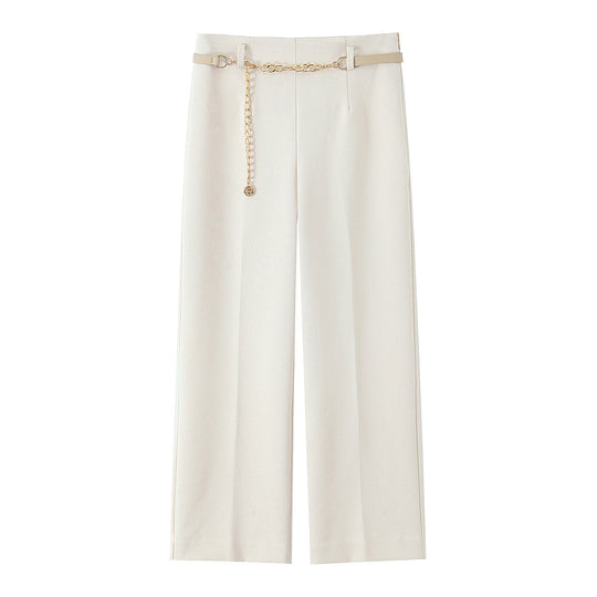 Damen Elegant-weit geschnittene Anzughose mit Bügelfalte und dekorativem Kettengürtel Shop Nory