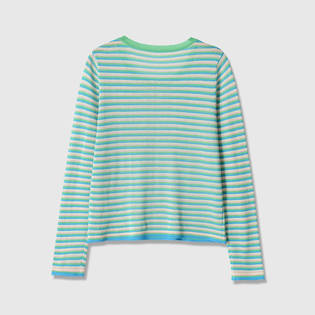 Damen Gestreiftes Feinstrick-Langarmshirt mit Rundhalsausschnitt und figurumspielender Silhouette Shop Nory
