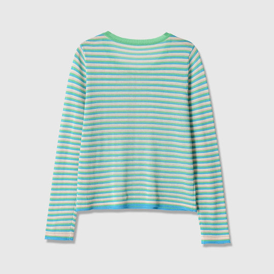 Damen Gestreiftes Feinstrick-Langarmshirt mit Rundhalsausschnitt und figurumspielender Silhouette Shop Nory